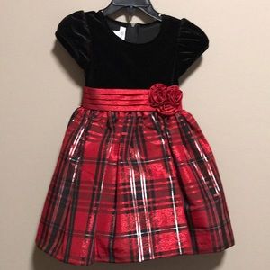 Bonnie Jean Velvet & Plaid Rosette Dress